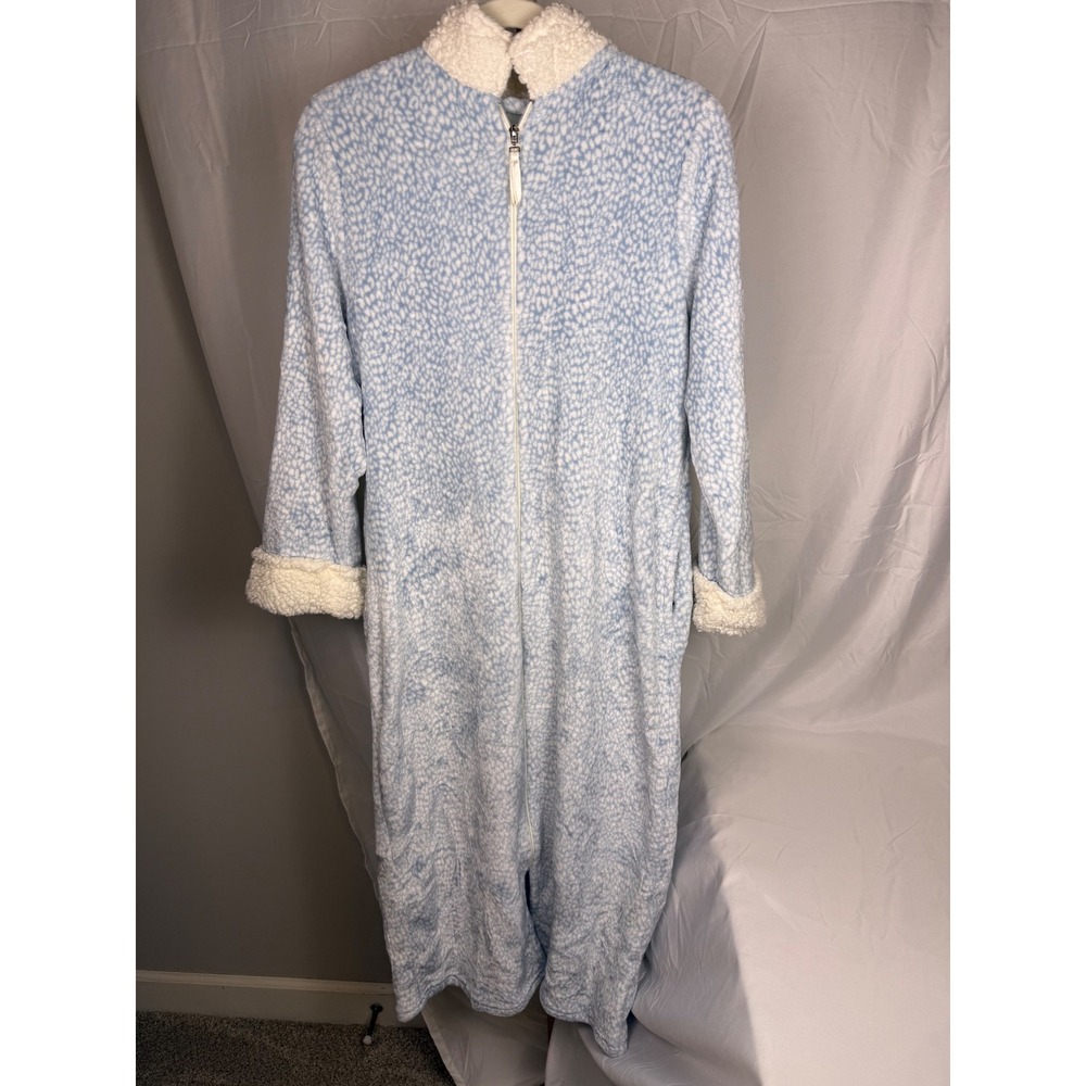 Oscar de La Renta Blue patterned House Coat 48" long Full Zip Plush w/pockets